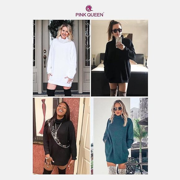 Women's Loose Turtleneck Oversize Long Pullover Sweater Y - Coffee and Khaki - Picture 8 of 8